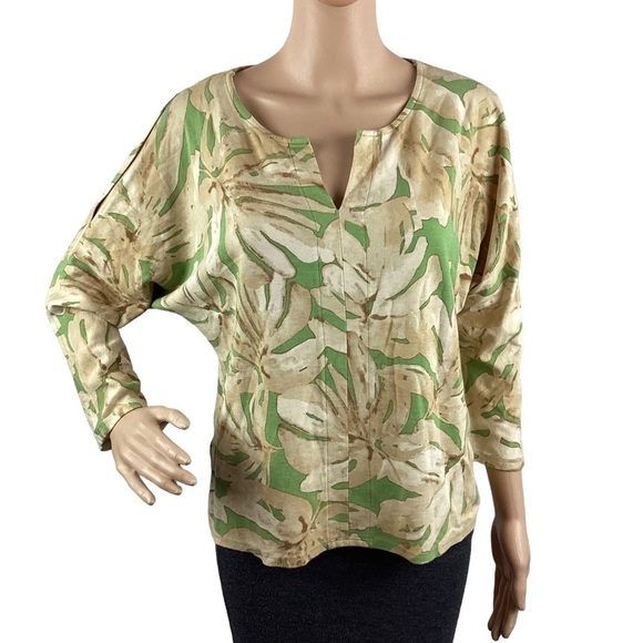Chico's Jungle Palms Cold Shoulder Top Size M Tan Print - Picture 1 of 7